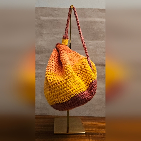 Crochet Drawstring Backpack - Orange & Yellow - Picture 2 of 6